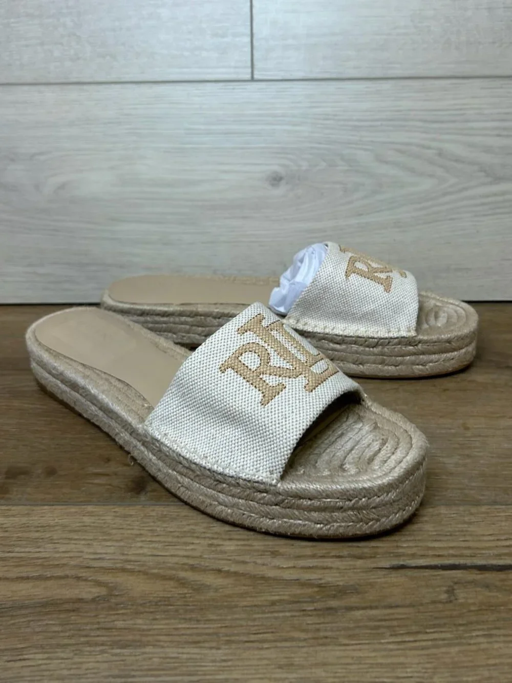 Lauren Ralph Lauren Polly Logo Espadrille Flat Sandals Natural 10B